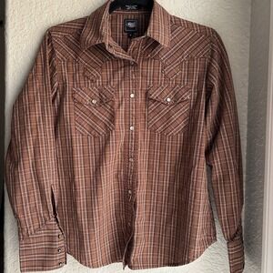 Cruel Girl's Y2K Cotton Long‎ Sleeve Western  Shirt w/ Pearl Snap Buttons S